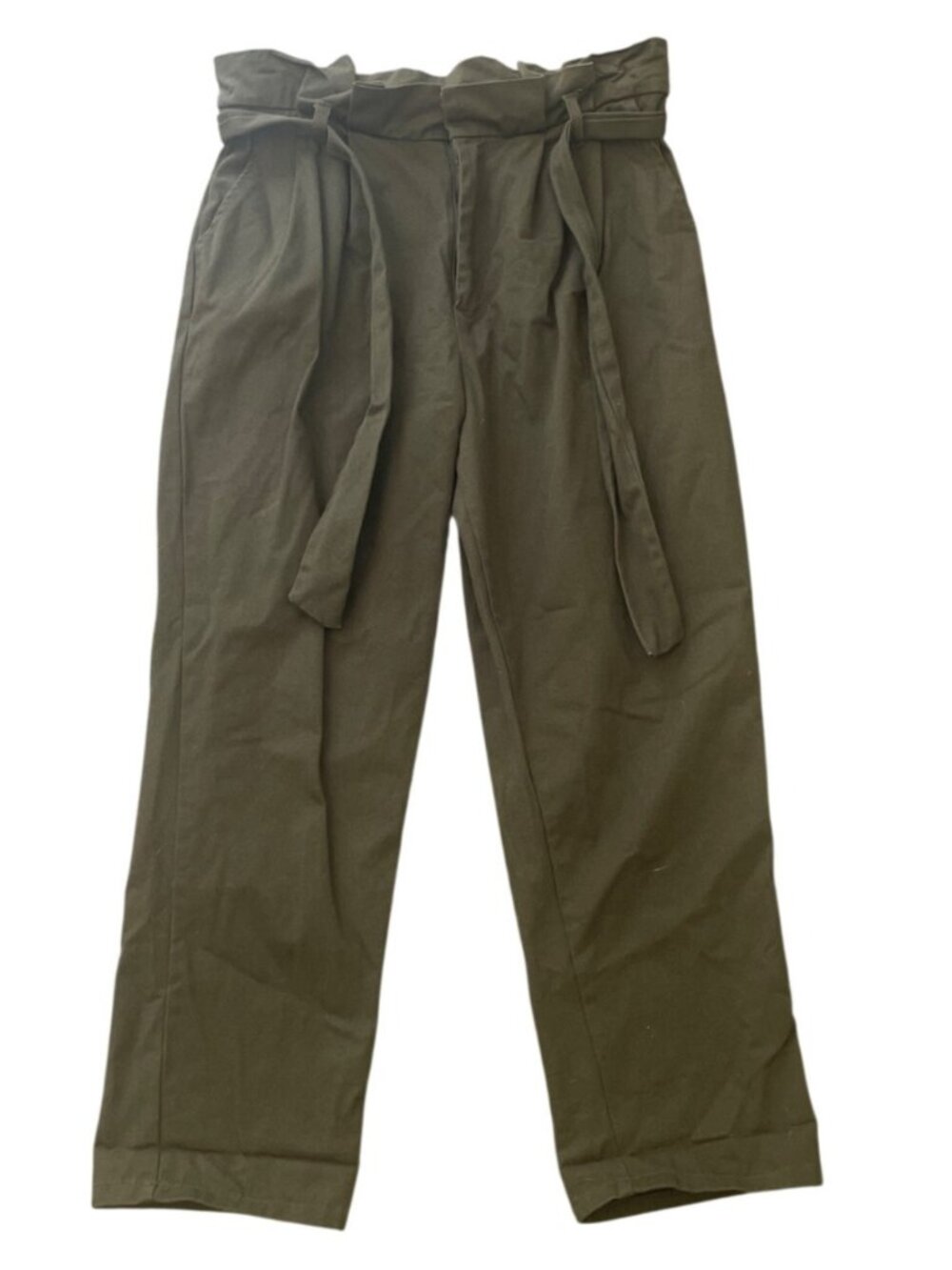 PS/LA Olive Green High-Waisted Paperbag Pants Tie Belt Size M Grunge Goth